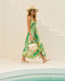 Women Spring/Summer Off-The-Shoulder V-Neck Strappy Print Dress