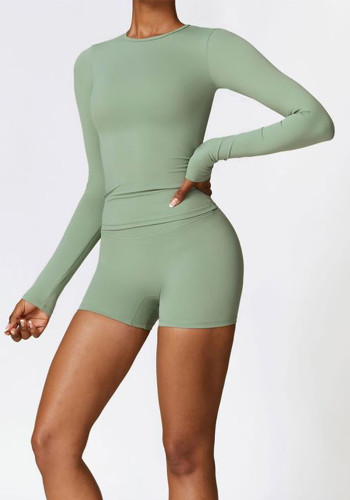 Women Casual Yoga Fitness Running Top and Shorts Two-Piece Set