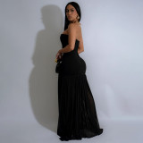 Women Sexy Backless Mesh Patchwork Solid Strapless Dress
