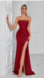 Women formal party strapless sequined luxury evening dress.