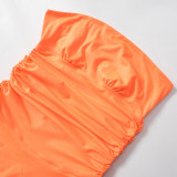 Women Pleated Skirt Solid Strapless Dress