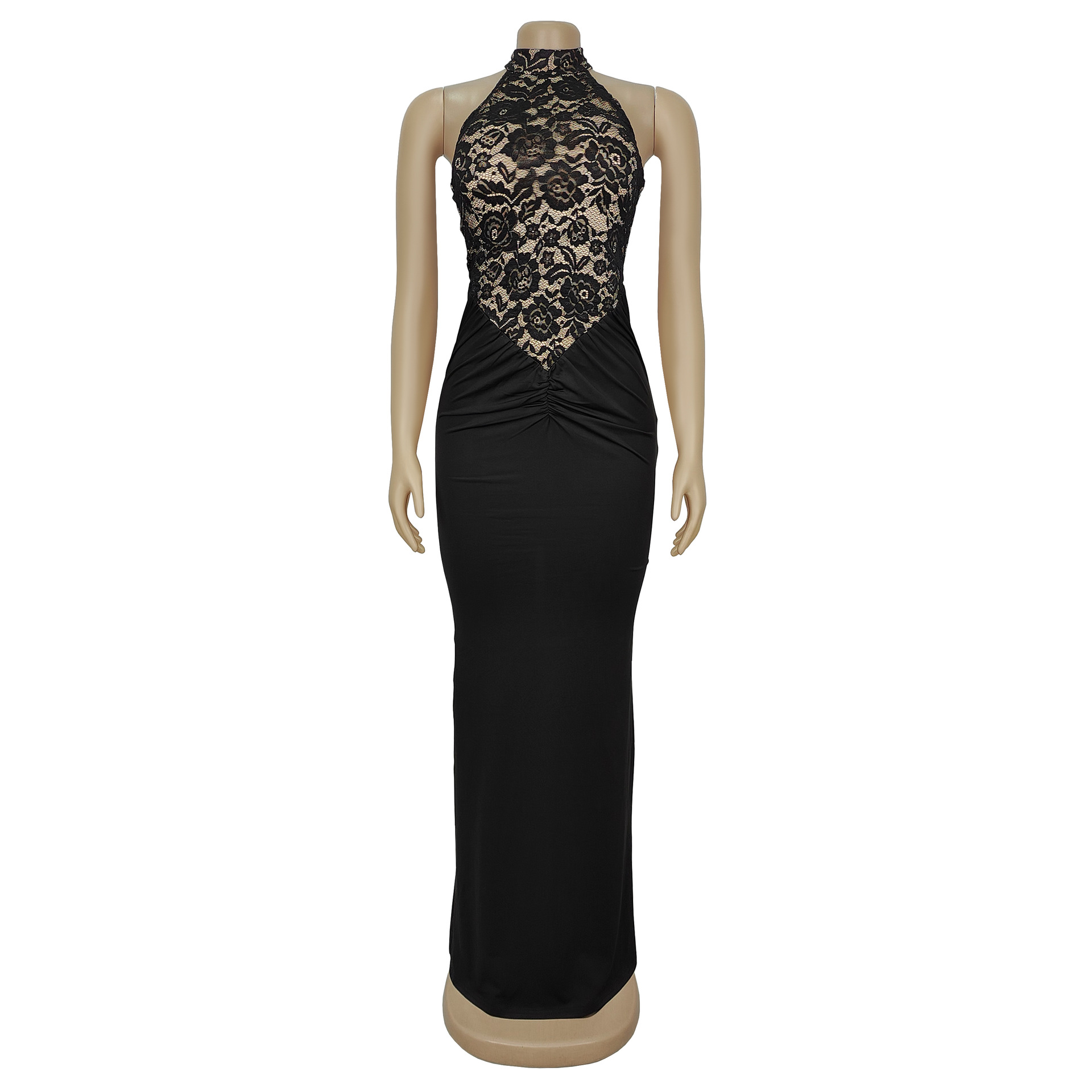 Women Sexy Halter Neck Lace Sleeveless Slit Dress