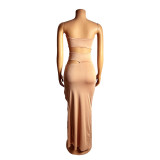 Women Sexy Cutout Metallic Patchwork Slit Bodycon Maxi Dress