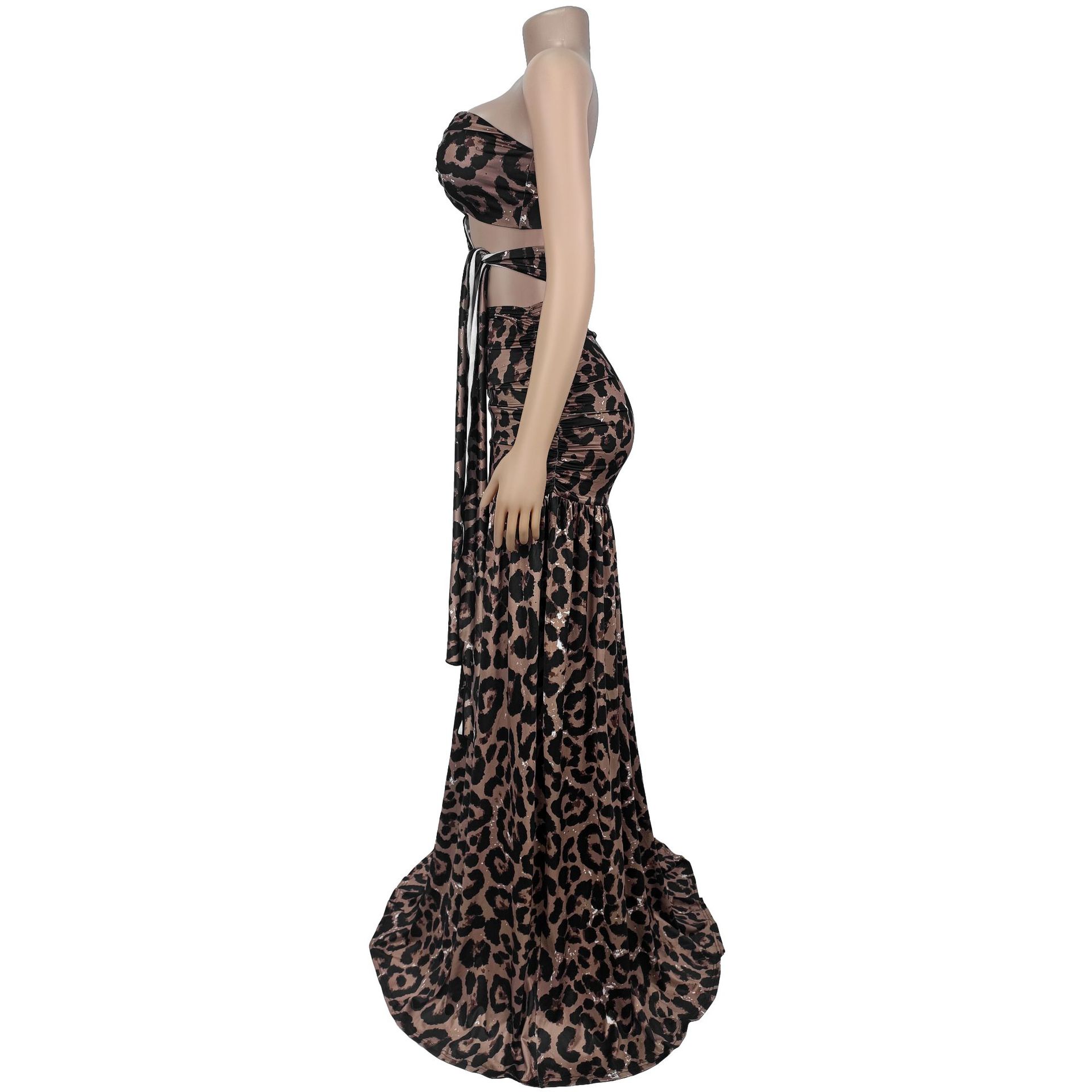 Women Sexy Leopard Print Strapless Backless Dress