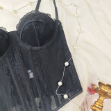 Women Black Lace Patchwork Corset, Sexy Basics Bra Top