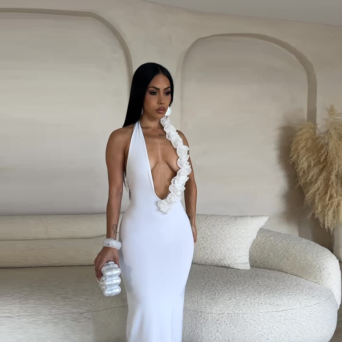 Women Halter Neck Backless Party Floral Bodycon Dress