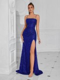 Women formal party strapless sequined luxury evening dress.