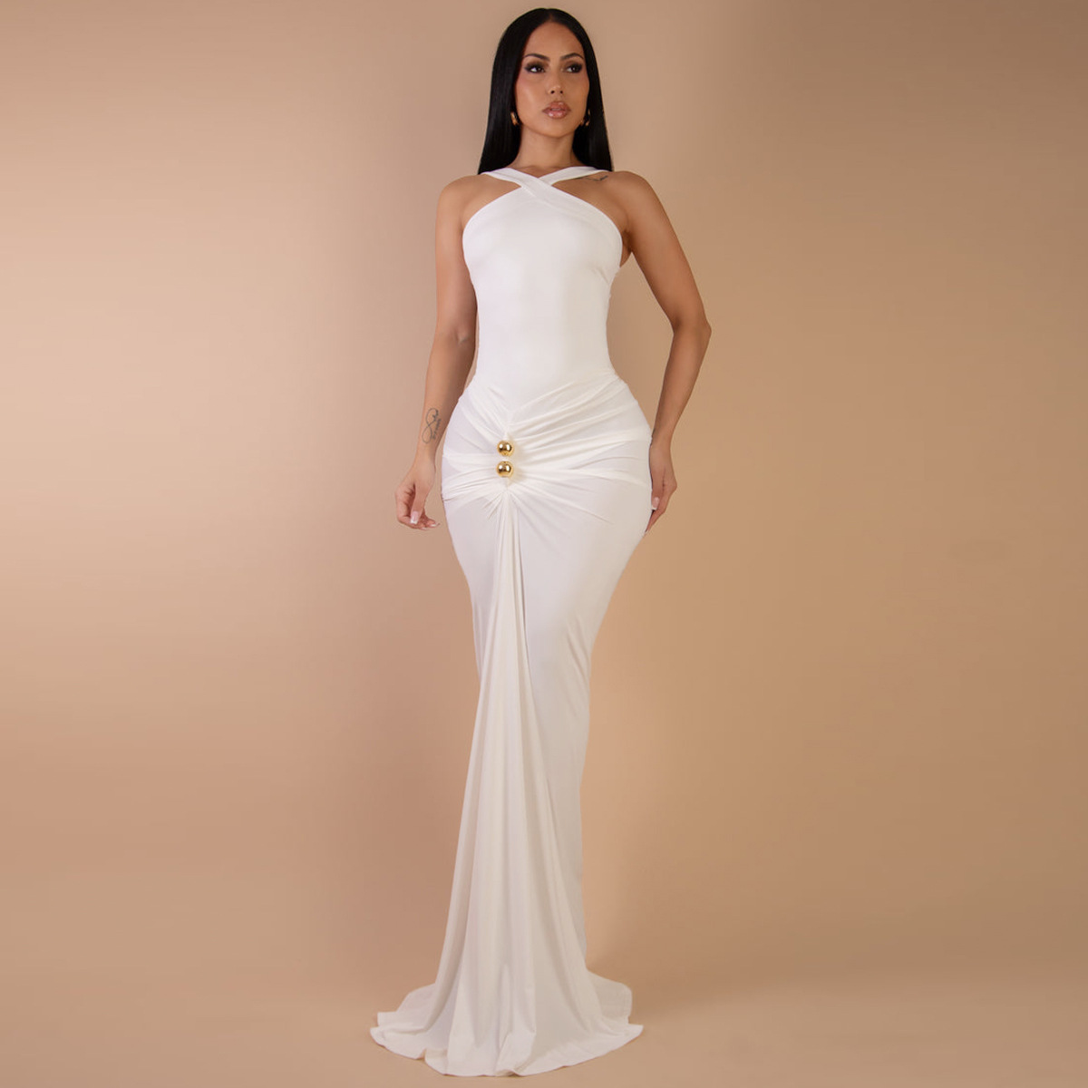 Women Sexy Party Gathered Bodycon Maxi Dress