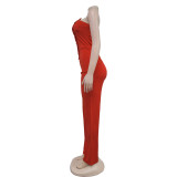 Women Sleeveless Button Jumpsuit