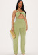 Women One-Shoulder Hollow Strapless Backless Bell Bottom Jumpsuit