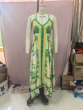 Women Spring/Summer Off-The-Shoulder V-Neck Strappy Print Dress