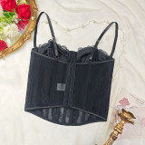 Women Black Lace Patchwork Corset, Sexy Basics Bra Top