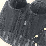 Women Black Lace Patchwork Corset, Sexy Basics Bra Top