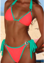 Women Lace-Up Backless Bikini and Sexy Solid Patchwork Bikini Pieces Swimsuit