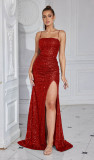 Women formal party strapless sequined luxury evening dress.