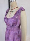 Women Spring/Summer Sleeveless Floral Strappy Off-The-Shoulder Tie-Drape Dress