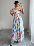 Women Summer Puff-Sleeve Printed Strap Dress