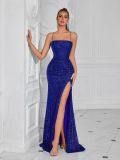 Women formal party strapless sequined luxury evening dress.