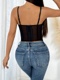 Women Black Lace Patchwork Corset, Sexy Basics Bra Top