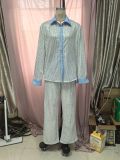 Women Casual Sequin Blazer and Wide-Leg Pants Two-Piece Set