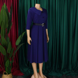 Women's Chic Turndown Collar Short Sleeve A-Line African Dress