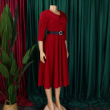 Women's Chic Turndown Collar Short Sleeve A-Line African Dress