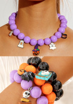 Halloween Pumpkin Multi-Color Ghost Necklace Funny Beaded Acrylic Bracelet Women