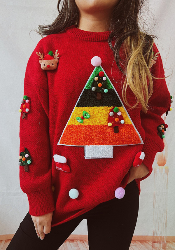 Christmas Sweater Women Autumn Winter Long Sleeve Round Neck Pullover Knitting Top