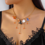 Halloween Funny Novelty Necklace Ghost Pumpkin Skull Fringe Multi-Element Pendant Short Necklace