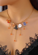 Halloween Funny Novelty Necklace Ghost Pumpkin Skull Fringe Multi-Element Pendant Short Necklace