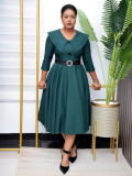 Women's Chic Turndown Collar Short Sleeve A-Line African Dress