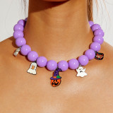 Halloween Pumpkin Multi-Color Ghost Necklace Funny Beaded Acrylic Bracelet Women