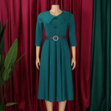 Women's Chic Turndown Collar Short Sleeve A-Line African Dress