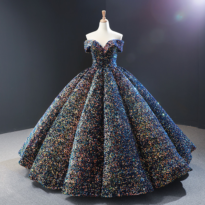 Bride Wedding Dress Women's Sequins Ball Gown Off Shoulder Puffy Evening Dress