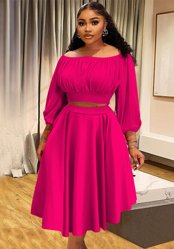 Women's Off-Shoulder Crop Top High Waist Long Skirt Set Autumn Winter Two-Piece Outfit