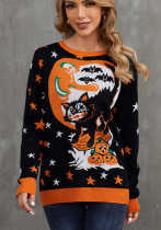 Colorblock Jacquard Autumn Winter Long Sleeve Pullover Halloween Sweater