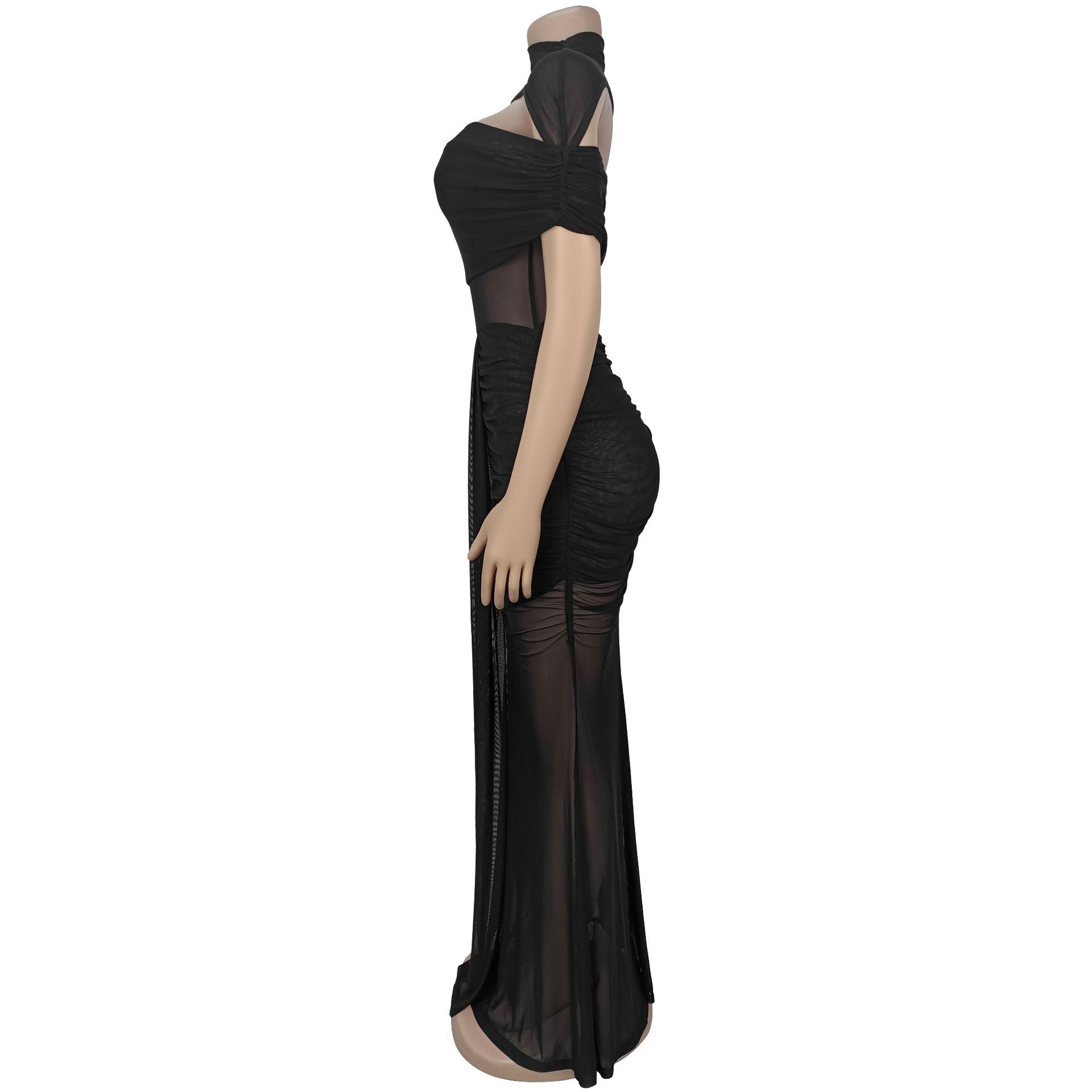 Fashion Women's Sexy See-Through Mesh Long Dress Set