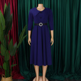 Women's Chic Turndown Collar Short Sleeve A-Line African Dress