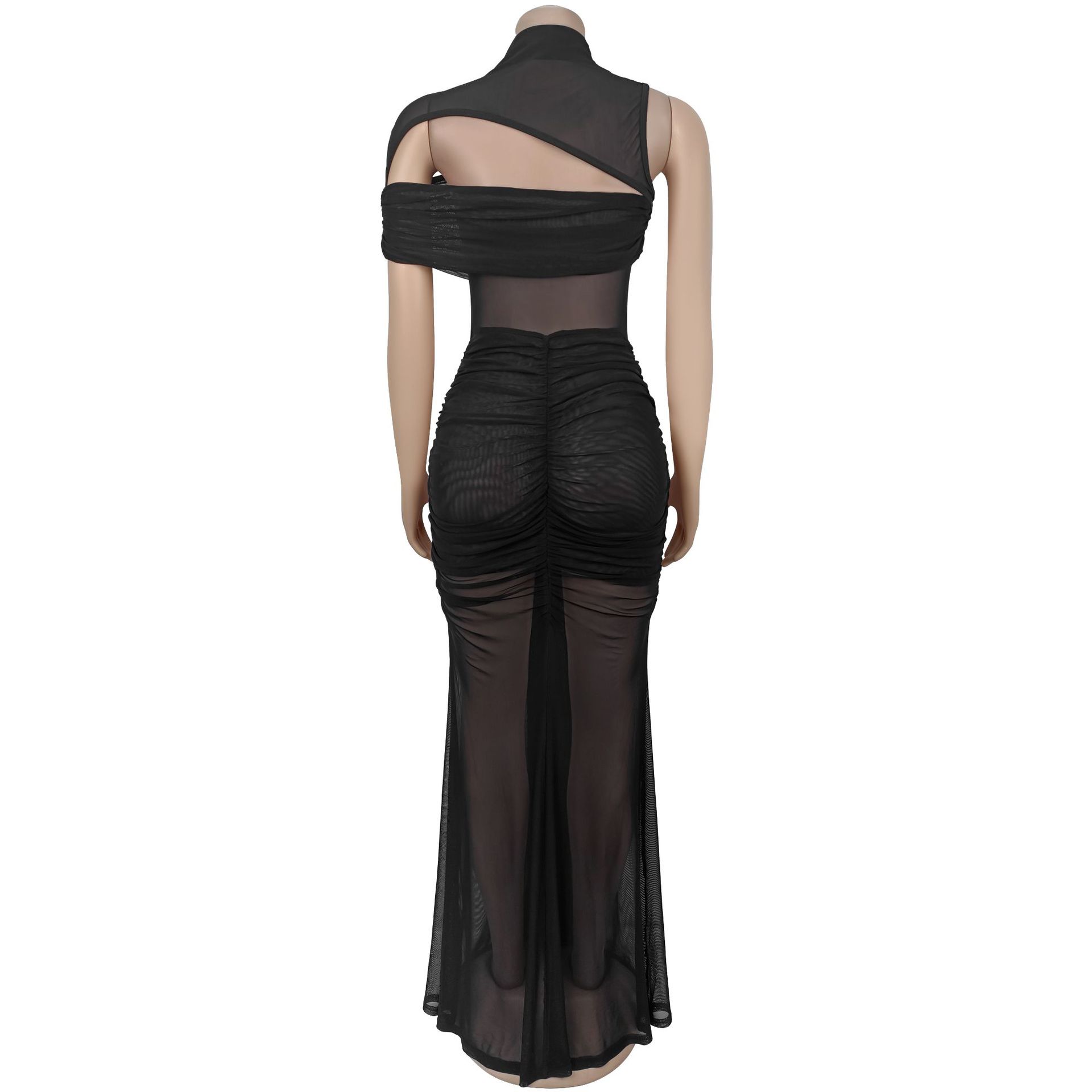 Fashion Women's Sexy See-Through Mesh Long Dress Set