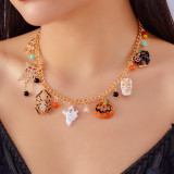 Halloween Funny Novelty Necklace Ghost Pumpkin Skull Fringe Multi-Element Pendant Short Necklace