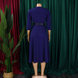 Women's Chic Turndown Collar Short Sleeve A-Line African Dress