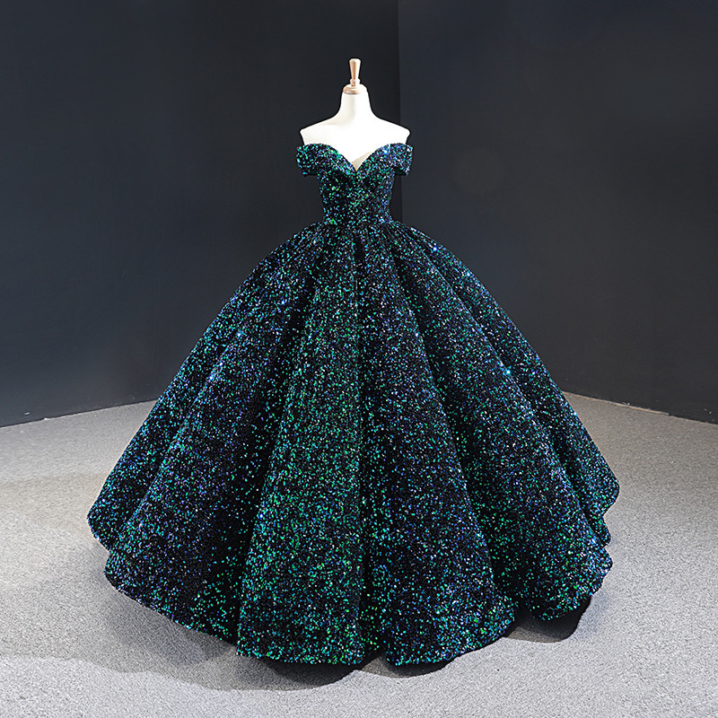 Bride Wedding Dress Women's Sequins Ball Gown Off Shoulder Puffy Evening Dress