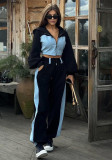 Women's Fashion Casual Hoodies Set Denim Patchwork Hooded Top and Pants Two-Piece Set