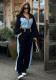 Women's Fashion Casual Hoodies Set Denim Patchwork Hooded Top and Pants Two-Piece Set