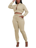 Women's Solid Color Casual Baseball Jacket Single-Breasted Long Sleeve Zipper Top and Sport Pants Two-Piece Set