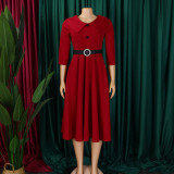 Women's Chic Turndown Collar Short Sleeve A-Line African Dress