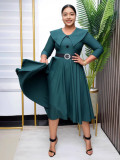 Women's Chic Turndown Collar Short Sleeve A-Line African Dress