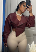 Summer Women's Fashion Slim Waist Crop Pu Leather Solid Color Casual Jacket Summer Women's Fashion Slim Waist Crop Pu Leather Solid Color Casual Jacket