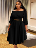 Women's Off-Shoulder Crop Top High Waist Long Skirt Set Autumn Winter Two-Piece Outfit