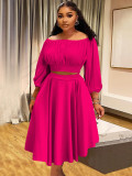 Women's Off-Shoulder Crop Top High Waist Long Skirt Set Autumn Winter Two-Piece Outfit